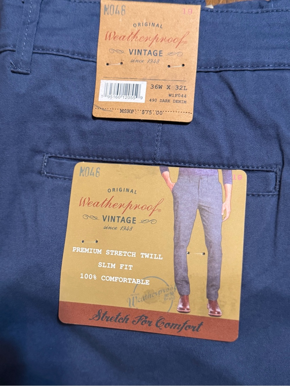 Weatherproof Men's Slim Fit Stretch Twill Pants - Dark Denim Blue